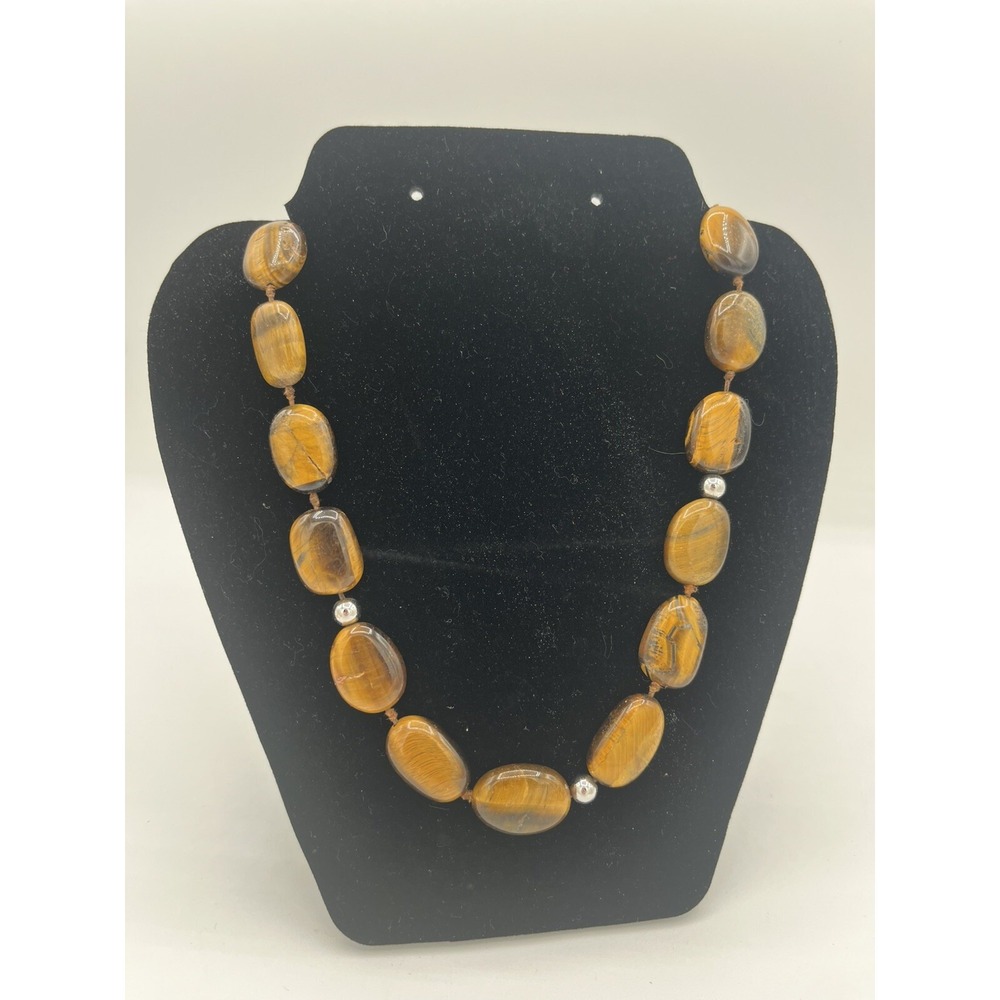 Vintage Natural Tiger's Eye Oval Tumbled Stone Beaded Necklace